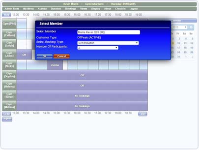 booking form for gym inductions